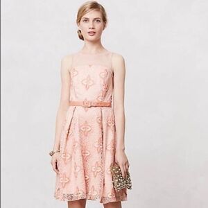 Anthropologie Eva Franco Peach Blossom Embroidered Cocktail Dress Size 0
